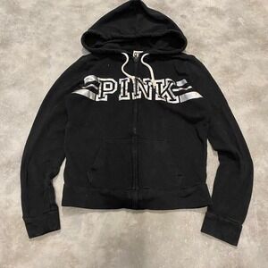 Victoria's Secret PINK black zip up hoodie spellout Size xs
